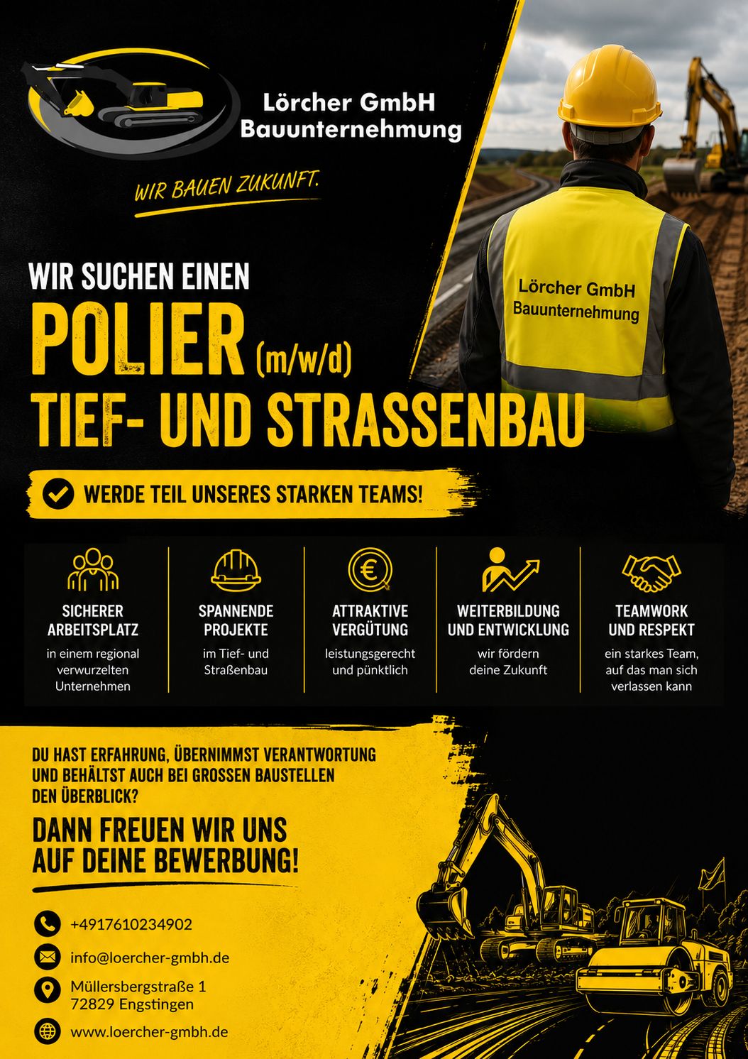 Stellenanzeige: Polier Tief- und Straßenbau bei der Lörcher GmbH